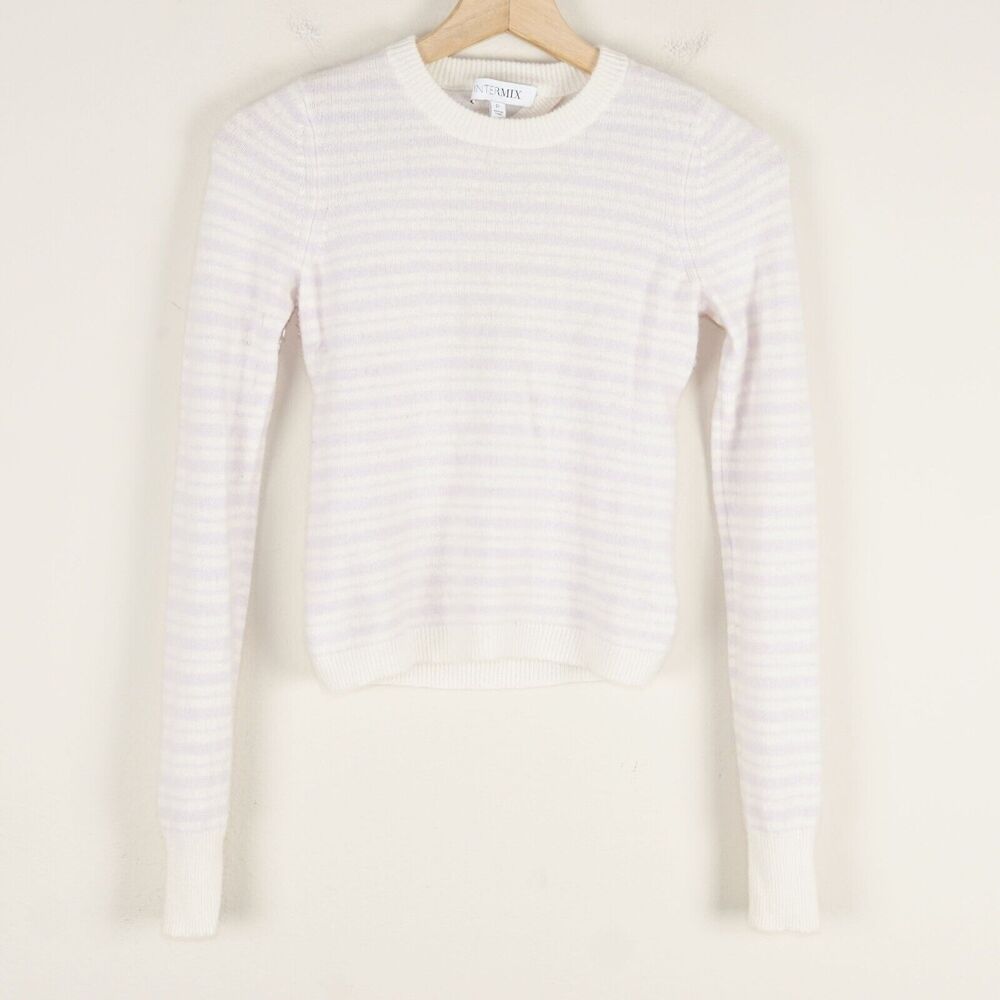 Intermix Noelle Striped Purple Long Sleeve Cashmere Sweater Open Back Sz XS / P